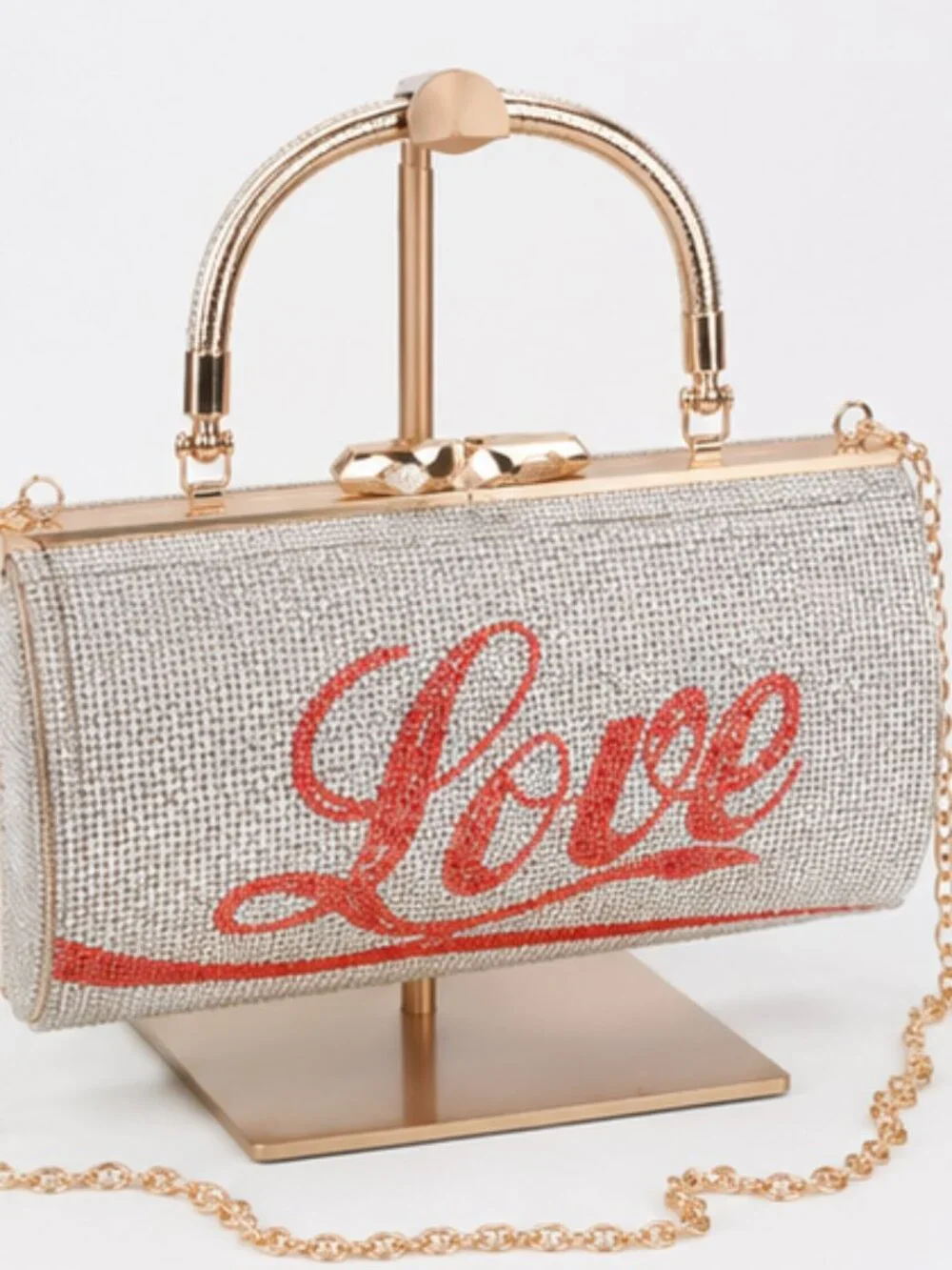 Love Rhinestone Clutch with Chain
